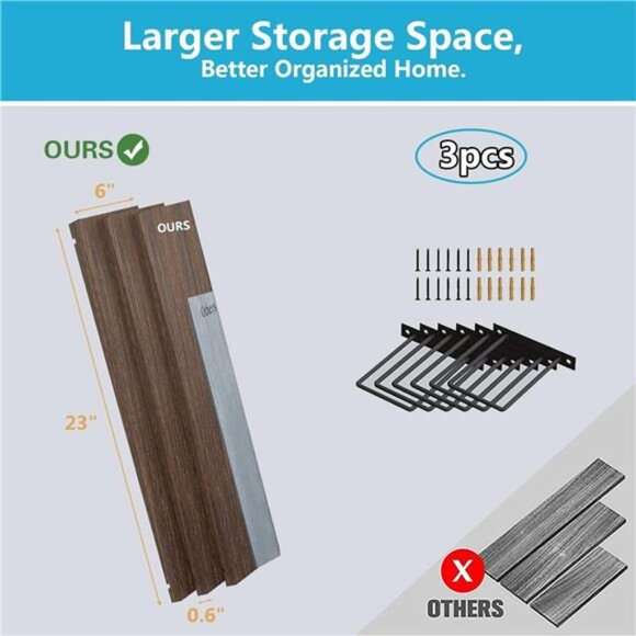 Floating Shelves - 24 Inch Wall Mounted Set of 3 Rustic Wood Shelves for Wall - Picture 3 of 14